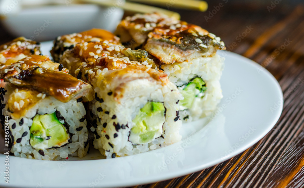 sushi rolls with eel sushi rolls with eel