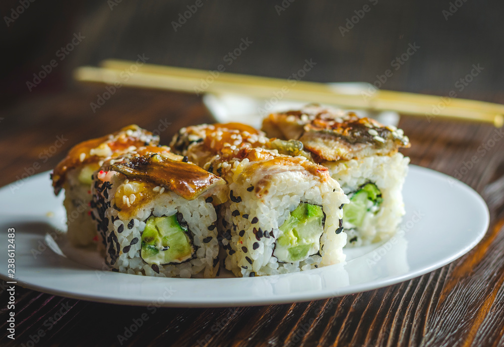 sushi rolls with eel