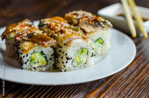 sushi rolls with eel