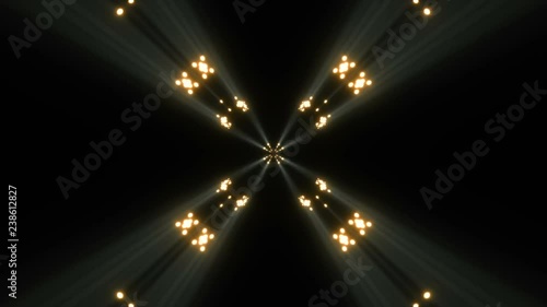 motion gold particles and flashing light on black background, loop