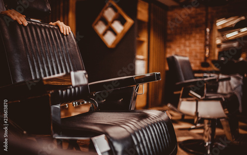 Barbershop armchair. Modern hairdresser photo