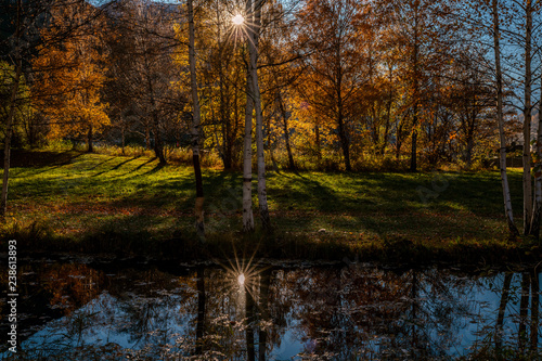 Herbstfarben mit Spiegelung im Wasser