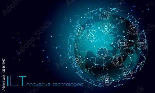Planet Earth Asia continent internet of things icon innovation technology concept. Wireless communication network IOT ICT. Intelligent system automation modern AI computer online vector illustration