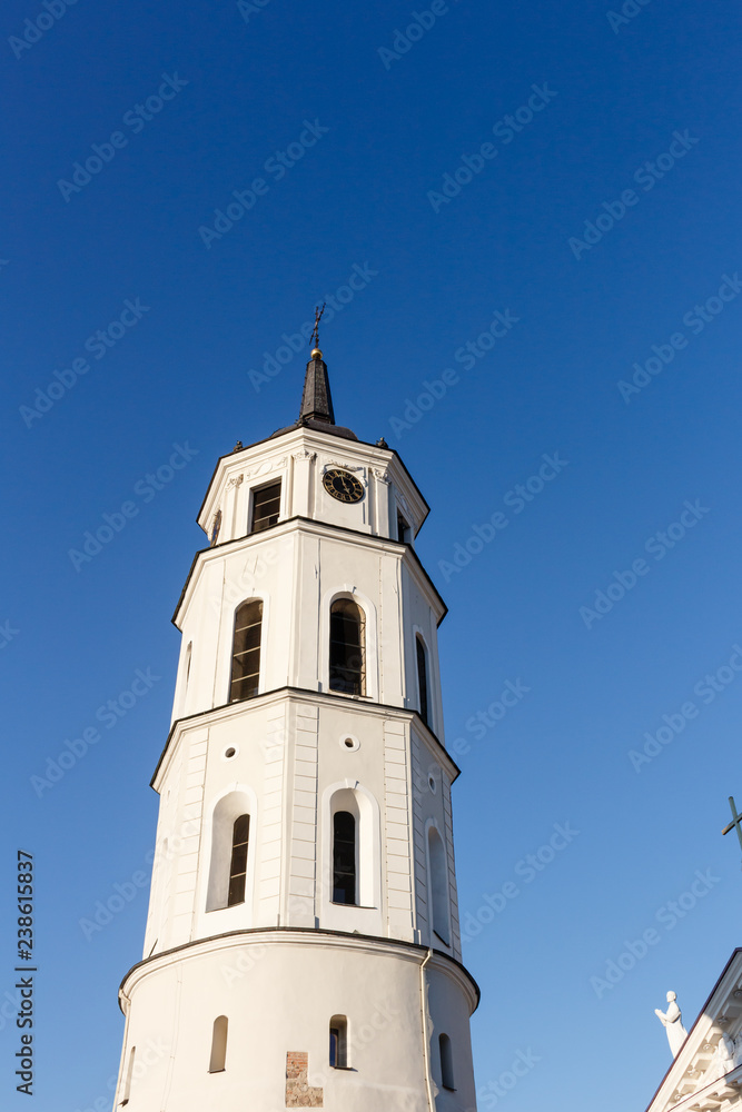 Tower near the St. Stanislaus Cathedral on Cathedral Square in old city of Vilnius, Lithuania.