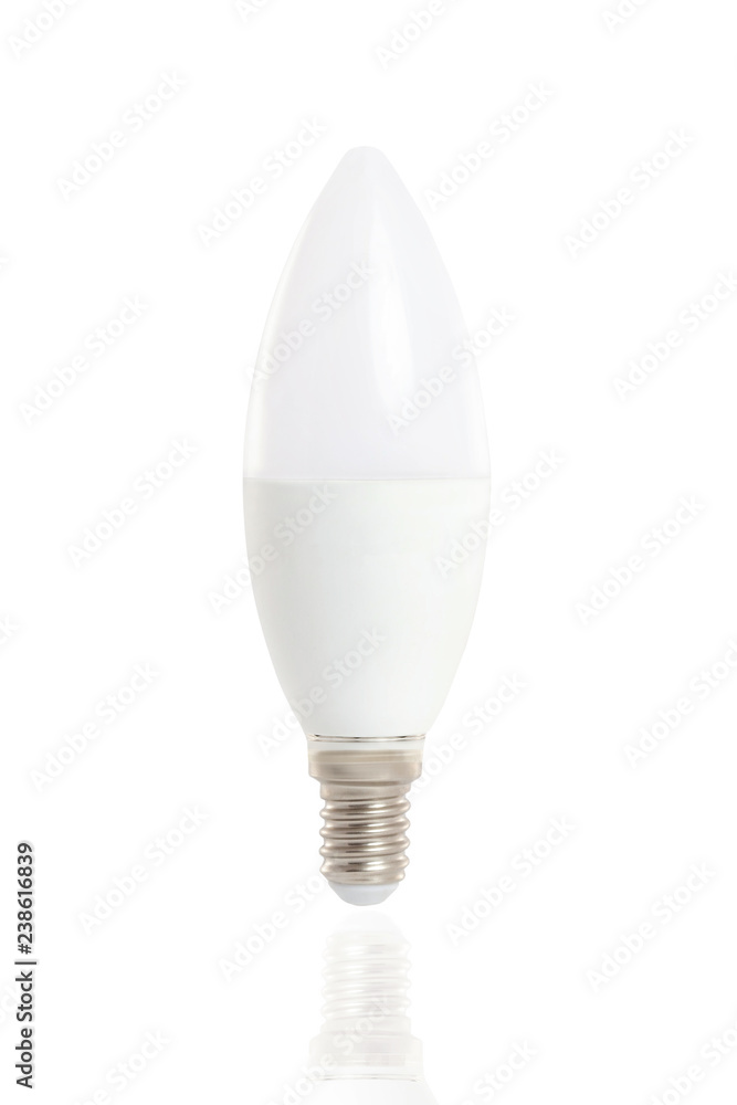 Isolated image of led energy saving white lamp isolated at white background.