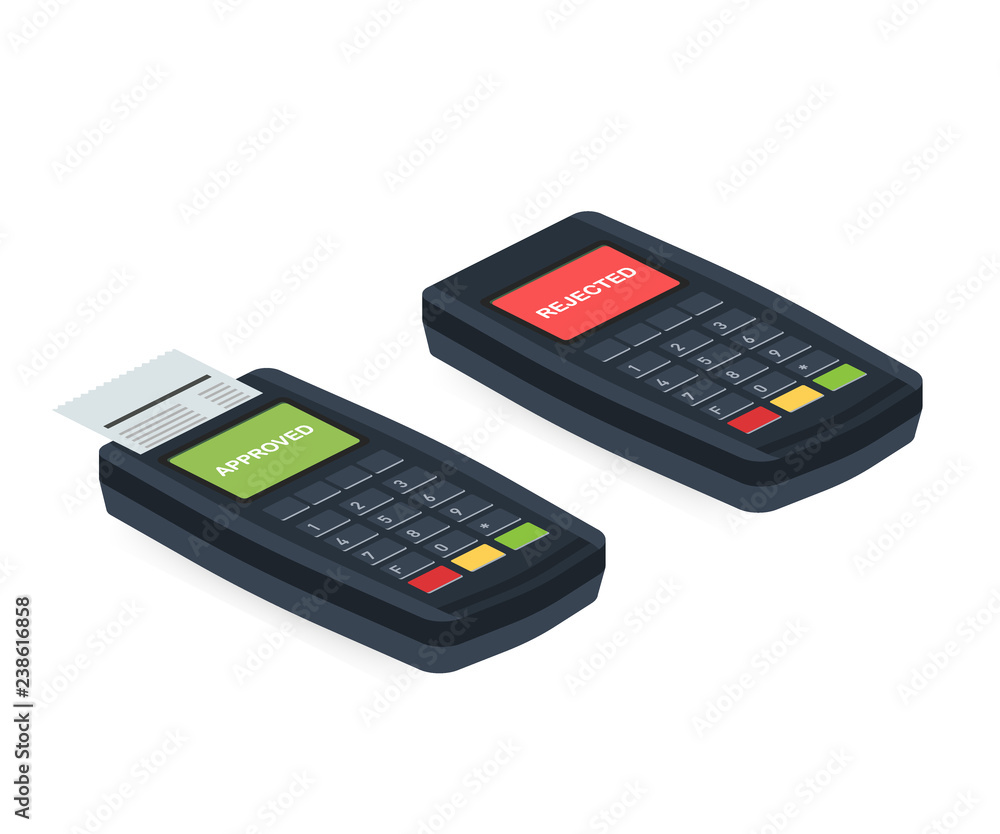 Concept Payment terminals with cross and tick check marks on screen for ...