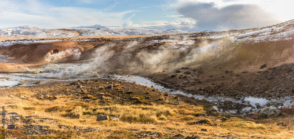 geothermal landscape on Icelandic lands