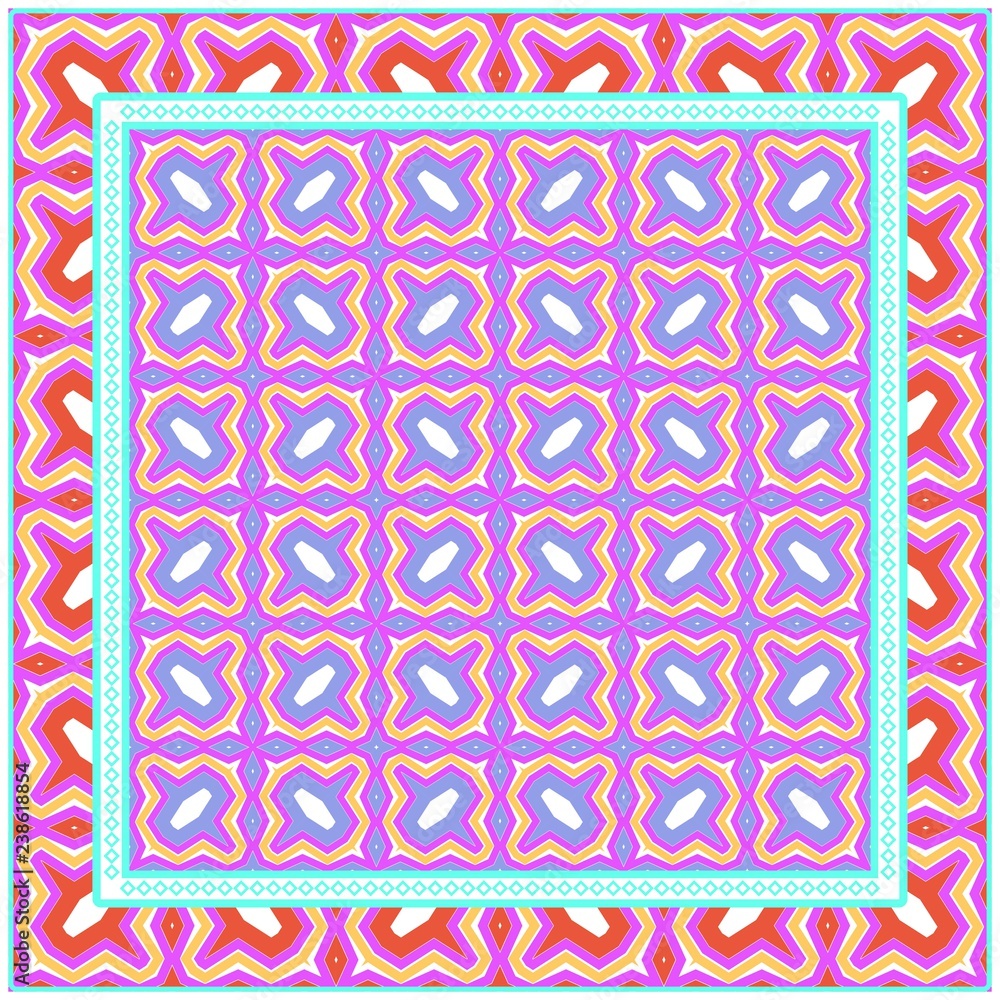 Obraz premium Square Decorative Ornament With Geometric Pattern. For Scrapbook Print, Fashion Design. Vector Illustration.
