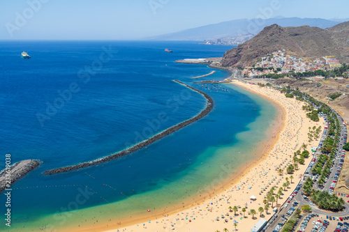 The famous white sand beach Playa de Las Teresitas. Tenerife. Canary Islands. Spain. View from the observation deck - Mirador Las Teresitas. © Sergey Kohl