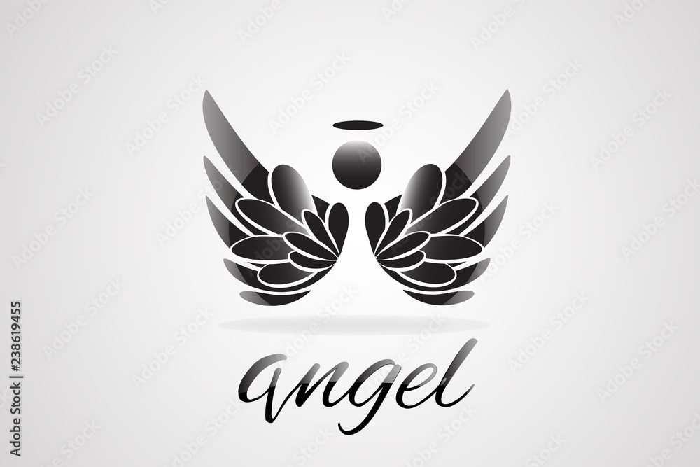 Fototapeta premium Sketch of angel wings logo vector