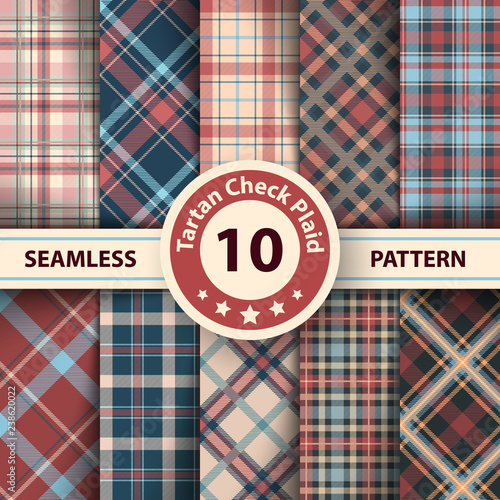 Classic tartan, Merry Christmas check plaid seamless patterns.