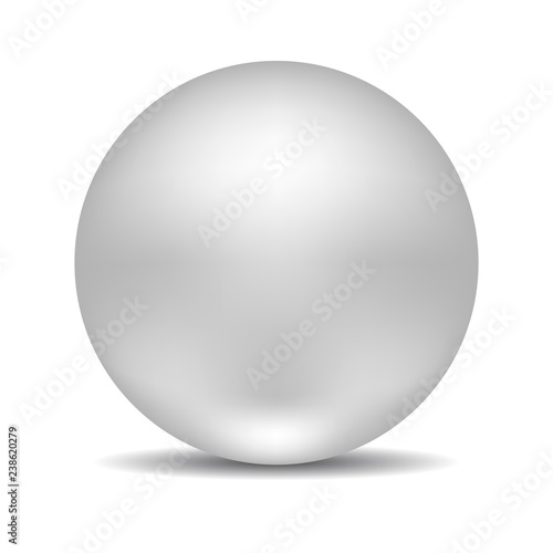 White Round Sphere or Ball. Realistic Pearl or Metall Ball isolated on white background. Vector Illustration for Your Design.