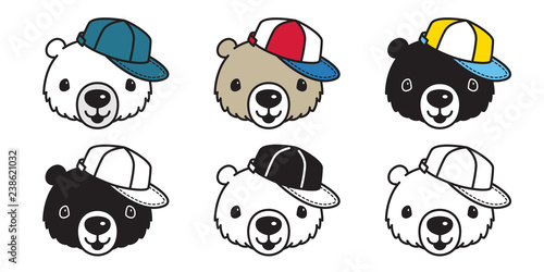Bear vector polar bear cap hat baseball cartoon character illustration