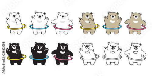 Bear vector polar bear Hula hoop sport fat gym weight training cartoon character illustration