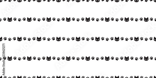 Cat seamless pattern vector paw kitten calico cartoon illustration tile background scarf isolated repeat wallpaper gift wrap
