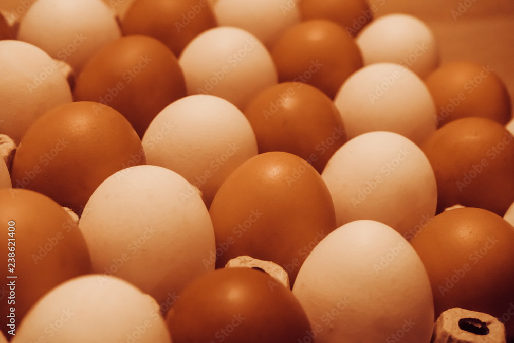 White and brown chicken eggs