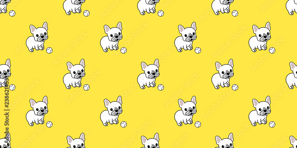 Dog seamless pattern vector french bulldog baseball repeat background tile cartoon wallpaper isolated yellow Dog seamless pattern vector french bulldog baseball repeat background tile cartoon wallpaper isolated yellow
