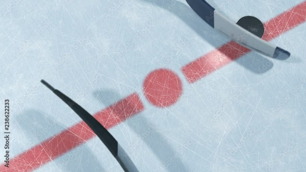 Video Stock One Hockey Sticks Winning the Puck on Ice in Throwin Zone. Slow Motion Closeup