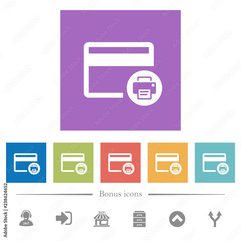 Credit card print record flat white icons in square backgrounds Credit card print record flat white icons in square backgrounds
