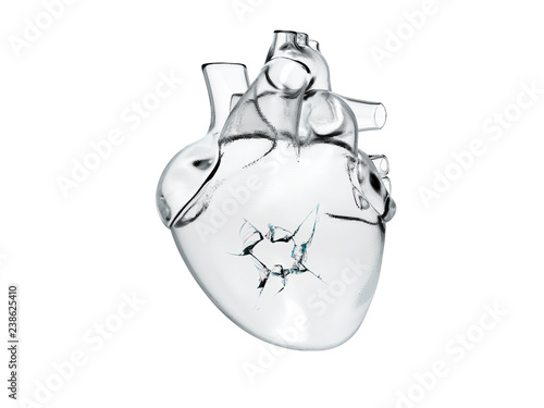 Canvas Print Heart broken glass, ice crack heart, frozen heart, human heart real glass, conce