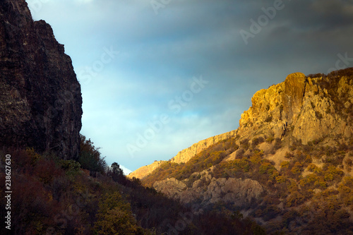 Sun and shade - a canyon from the Rhodope Mountain over the Studen Kladenets Dam, Bulgaria. photo