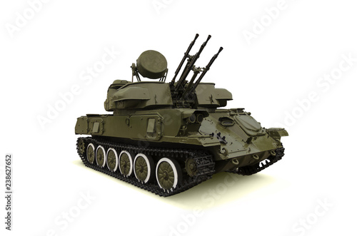 Russian antiaircraft self-propelled installation "Shilka" on white background