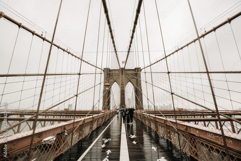 Obraz premium The Brooklyn bridge, New York City, USA. Rainy day in New York.