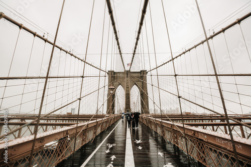 The Brooklyn bridge, New York City, USA. Rainy day in New York. © Nebojsa