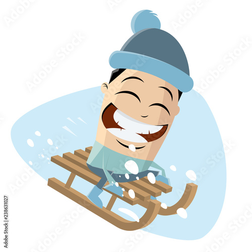 funny clipart of sledging cartoon man