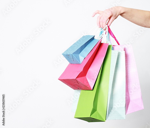 image of gift bags with hand with white background