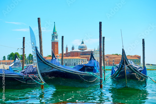 Moored gondolas in Venice