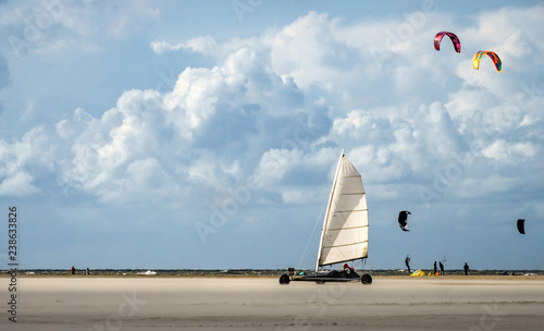 Fun water sports at the beach in Sankt Peter Ording in northern Germany. 