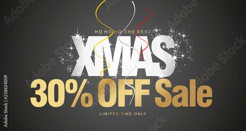 Ho ho ho Christmas Sale gold 30 percent off limited time only black background
