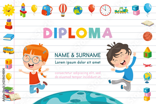 Vector Illustration Of Children Diploma