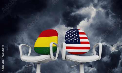 Bolivia and USA business chairs. Internationl relationship concept. 3D Rendering photo