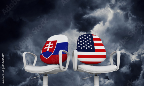 Slovakia and USA business chairs. Internationl relationship concept. 3D Rendering photo