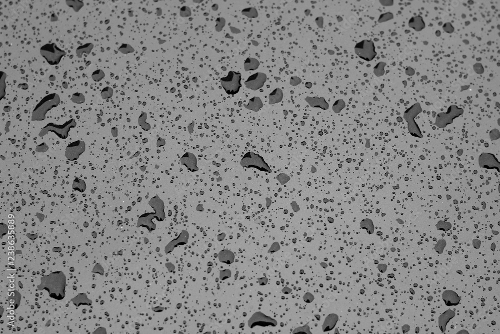 Rain droplets drops wet car grey gray black hood Rain droplets drops wet car grey gray black hood