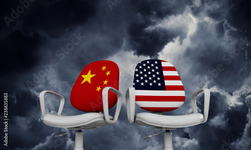 Canvas Print China and USA business chairs