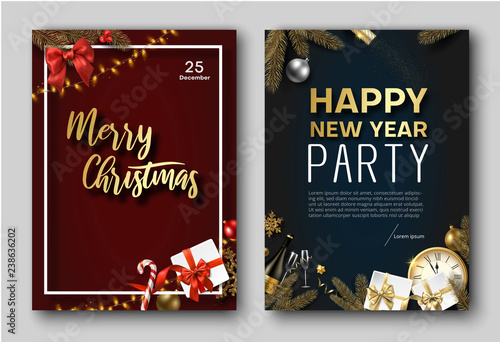 Merry Christmas and New Year party poster or invitation templates.