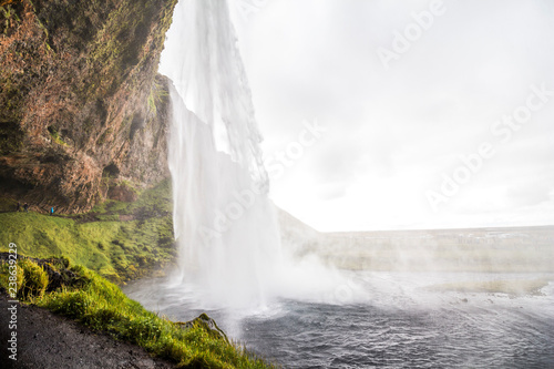 View from behind of scenic Seljalandsfoss  ring road  Iceland