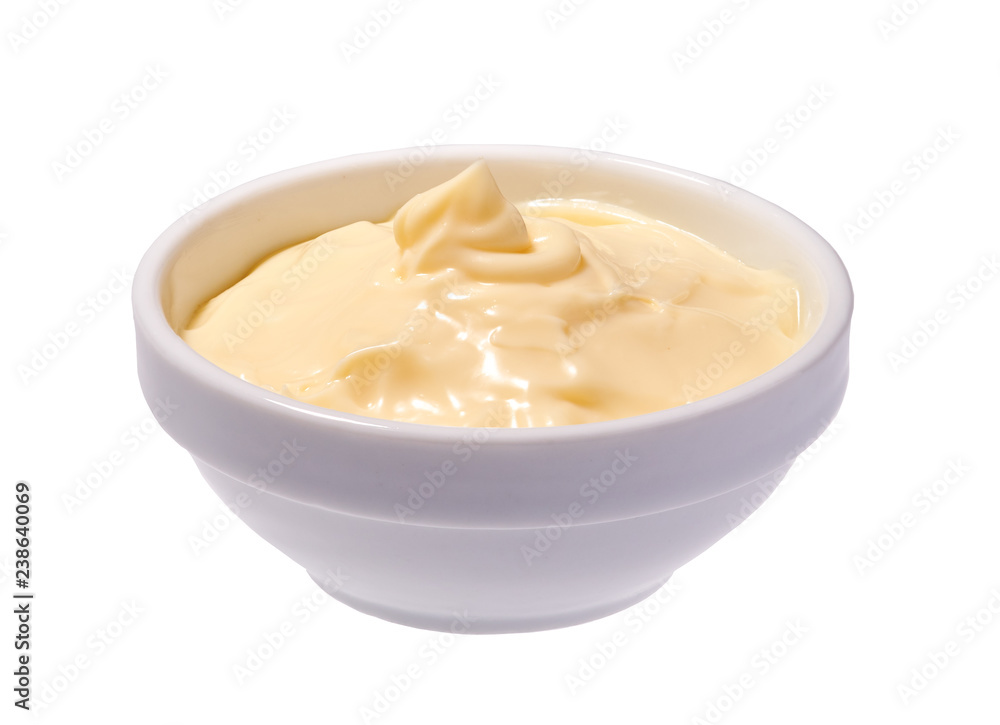 Mayonnaise sauce,Mayonnaise in ceramic bowl isolated on white background Mayonnaise sauce,Mayonnaise in ceramic bowl isolated on white background