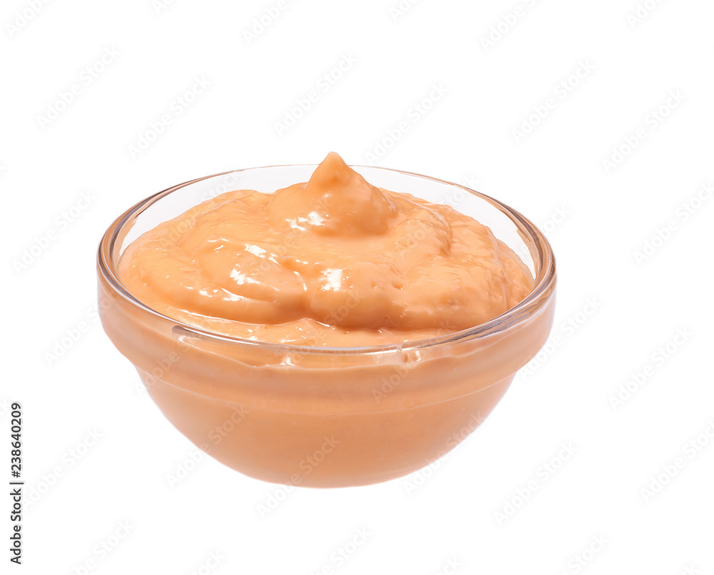 Shrimp sauce in bowl isolated on white Shrimp sauce in bowl isolated on white