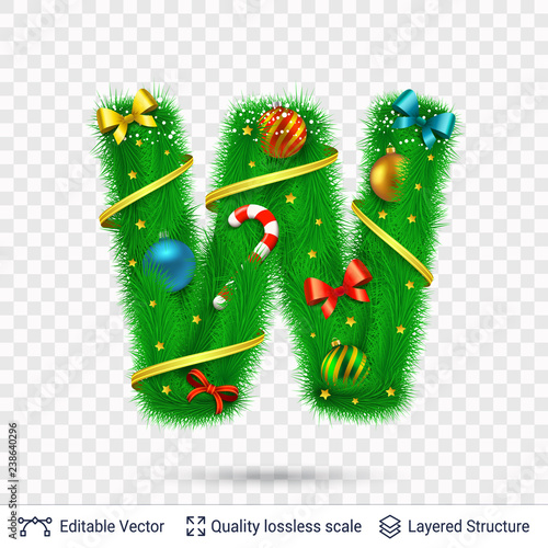 Holiday decorative letter of fir tree with toys. photo