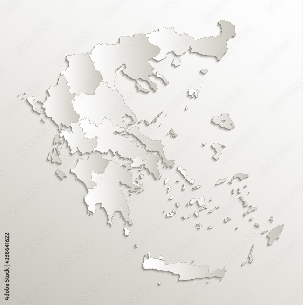 Greece map separate region individual blank card paper 3D natural raster