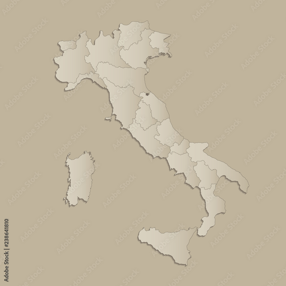 Italy map with individual states separated, infographics raster