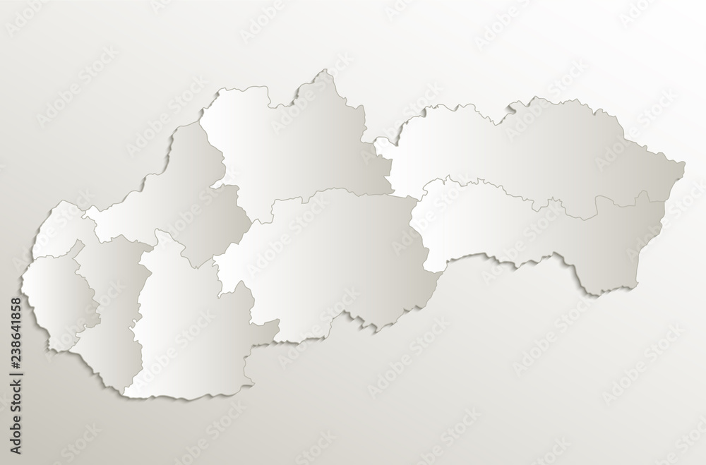 Slovakia Republic map separate region individual blank card paper 3D natural raster