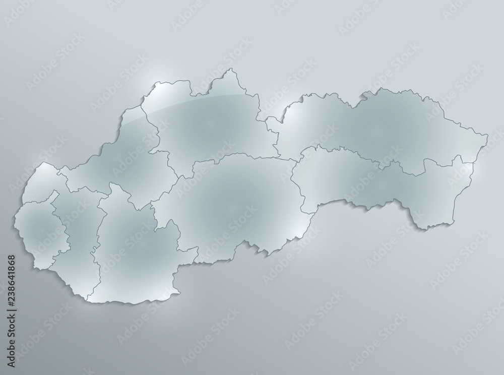 Slovakia Republic map separate region individual blank glass card 3D raster