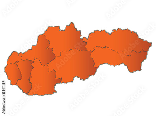 Fotografie, Obraz Slovakia Republic map Orange separate region individual blank raster