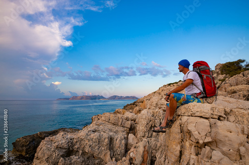 Backpacker look on magnifical sea view