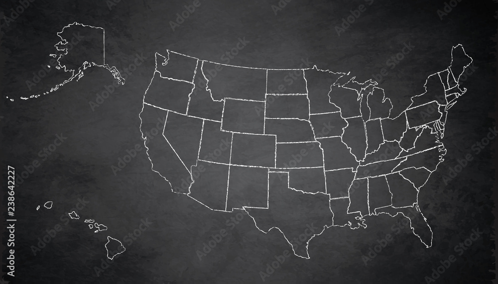 USA map with Alaska and Hawaii map separate states individual blank